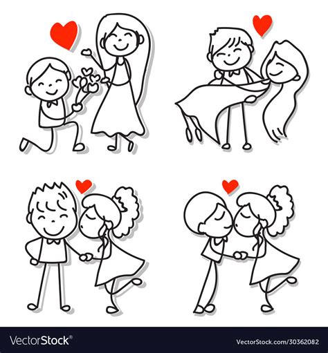 Hand Drawing Cartoon Character Couple In Love Vector Image