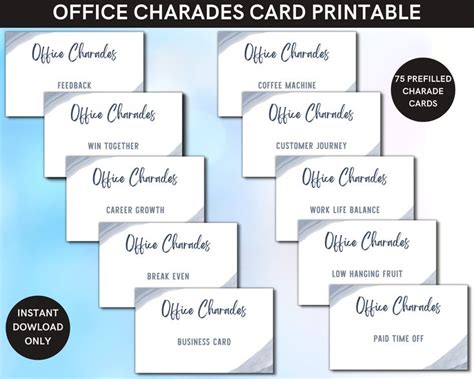 Office Charades Game Cards For Fun Work Team Or Retirement Party