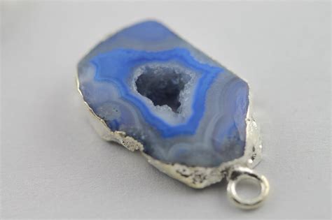 10 20 Mm Natural Agate Geodes Slice Blue Silver Edged Etsy