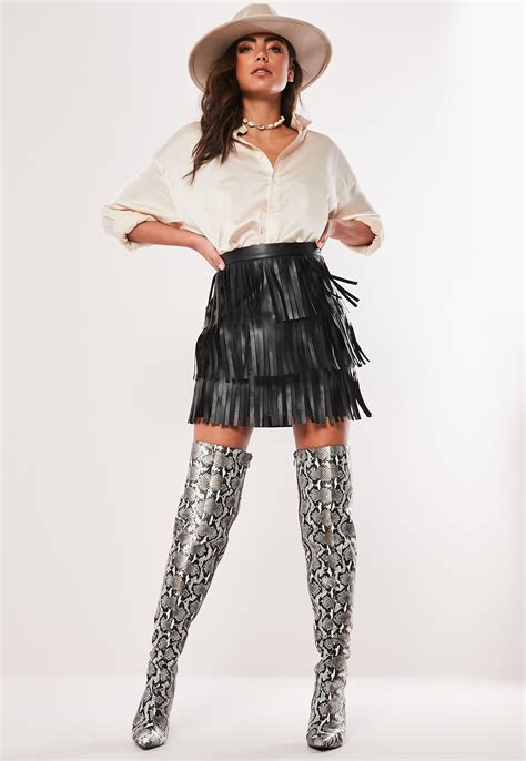 Black Faux Leather Fringe Mini Skirt Missguided
