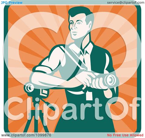Clipart Retro Male Photographer With A Dslr Camera And Video Camera