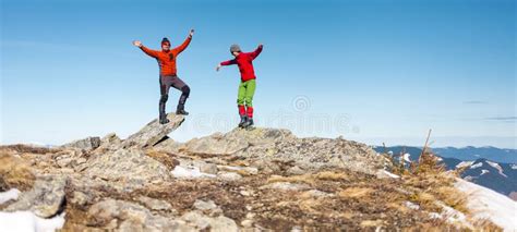 Two Climbers On Top Stock Image Image Of Cliff Mountain 128712589