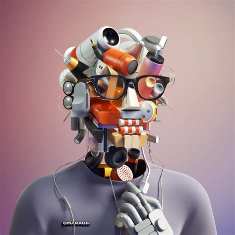 Digital Renderings Collage 3d Objects Into Futuristic Self Portraits By