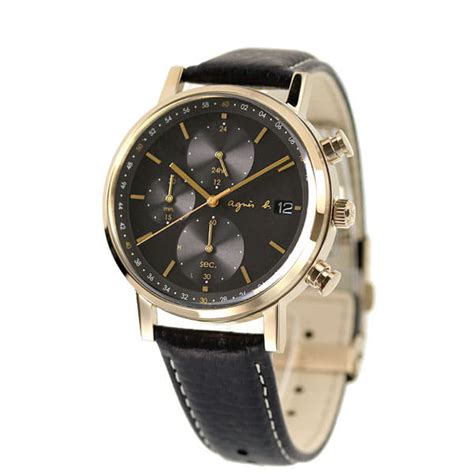 [new]agnes b chronograph solar mens fbrd936 agnes b black leather belt clock be forward store