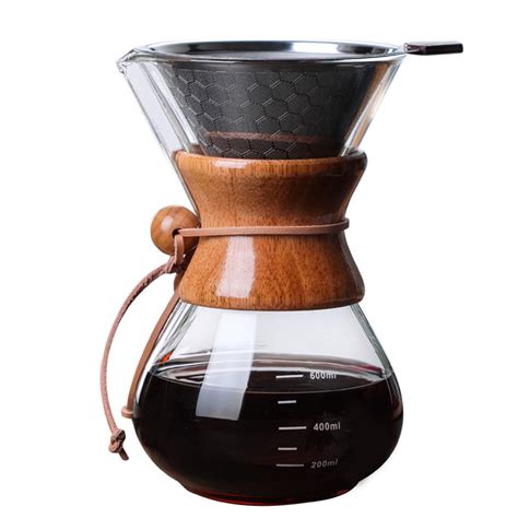 Pour Over Coffee Maker Glass Carafe And Reusable Stainless