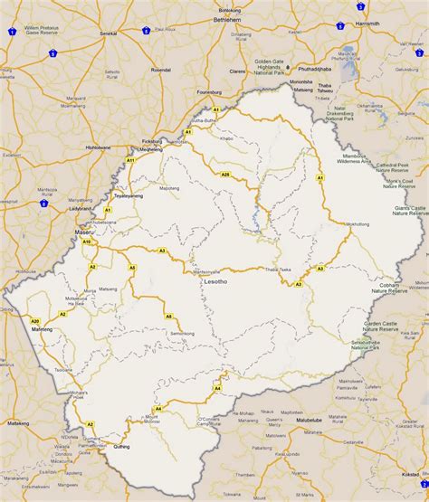 Become world leader by claiming the most! Detailed road map of Lesotho with cities | Lesotho ...