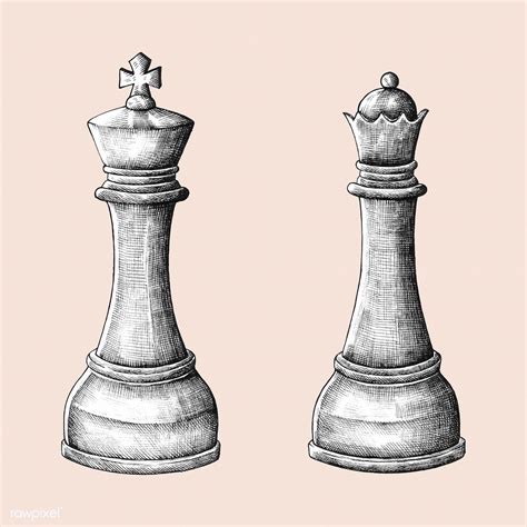 Download Premium Vector Of Hand Drawn Chess King And Queen Illustration