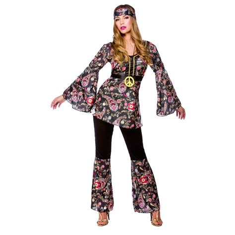 adult 60s 70s groovy lady hippy flower power womens ladies fancy dress costume ebay