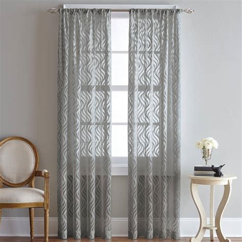 Grey Geometric Rod Pocket Sheer Curtain 50 In W X 95 In L