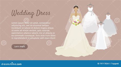 Wedding Dress Web Banner Fashionable Bride Vector Stock Vector