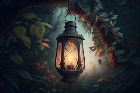 Premium Ai Image Lantern Hanging From Tree Branch With The Lantern