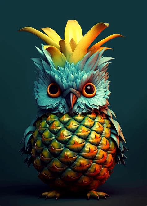 Pineapple Owl Portrait Poster By Art Funny Displate