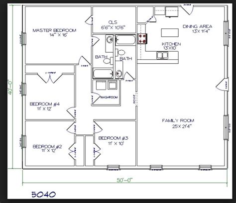 40 X 50 4br Metal Building House Plans Barndominium Floor Plans