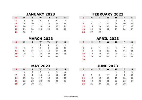 January To June 2023 Calendar 1st Half Yearly Calendarkart