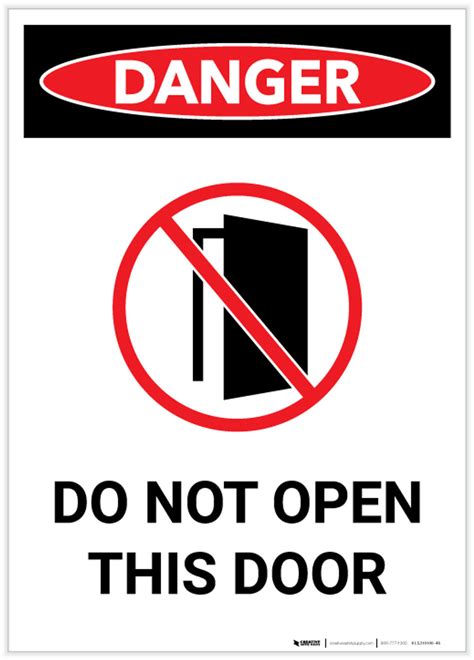 Danger Do Not Open This Door With Icon Portrait Label