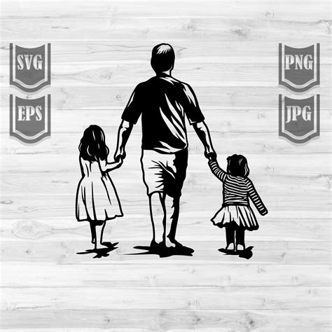Padre Y 2 Hijas Svg Archivo Papá Vida Svg Como Padre Etsy