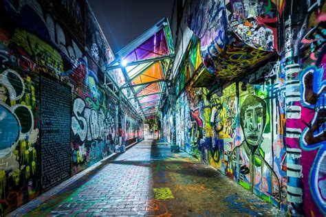 Graffiti Alley At Night Near Central In Cambridge Massachusetts