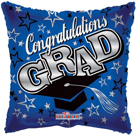 6 Graduation Square Blue Foil Mylar Balloons Congratulations Grad 18