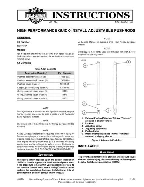High Performance Quick Install Adjustable Pushrods Harley Manualzz