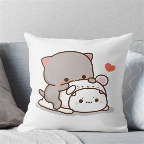 Peach And Goma Mochi Cat Throw Pillow By Misoshop Cat Throw Pillow
