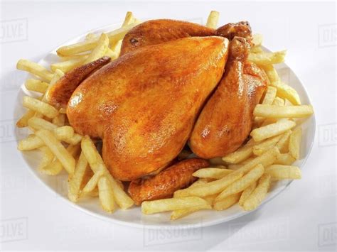 Roast Chicken With Chips Stock Photo Dissolve