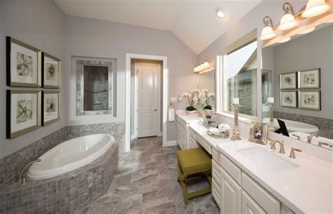 A Large Bathroom With Two Sinks And A Bathtub