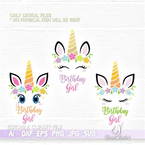 Art And Collectibles Drawing And Illustration Birthday Girl Svg Unicorn Svg