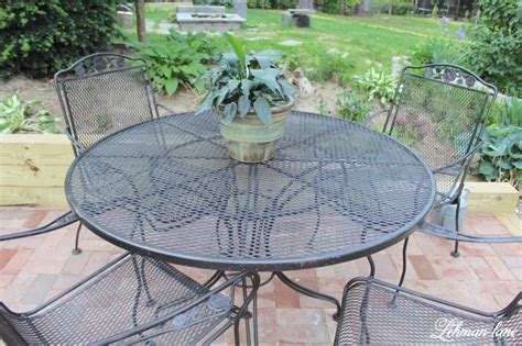 This elegant wrought iron table has been painted using annie sloan chalk paintâ„¢ in graphite, aubusson blue and original and finished with a clear wax. Spray Paint Patio Furniture - Our Vintage Wrought Iron ...