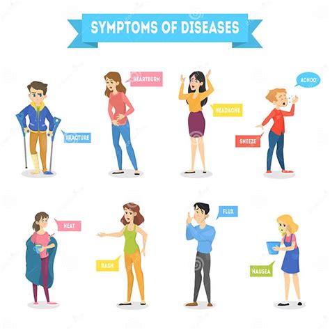 Collection Of Symptom Of Different Illness Body Sickness Stock Vector