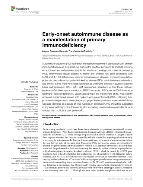 Pdf Early Onset Autoimmune Disease As A Manifestation Of Primary