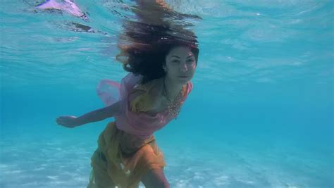Underwater Young Beautiful Girl In A Wedding Dress Under Water Indian