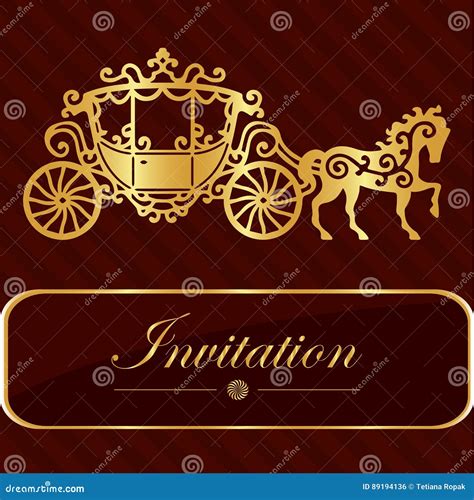 Invitation Card With Golden Lettering Vintage Horse Carriage Design
