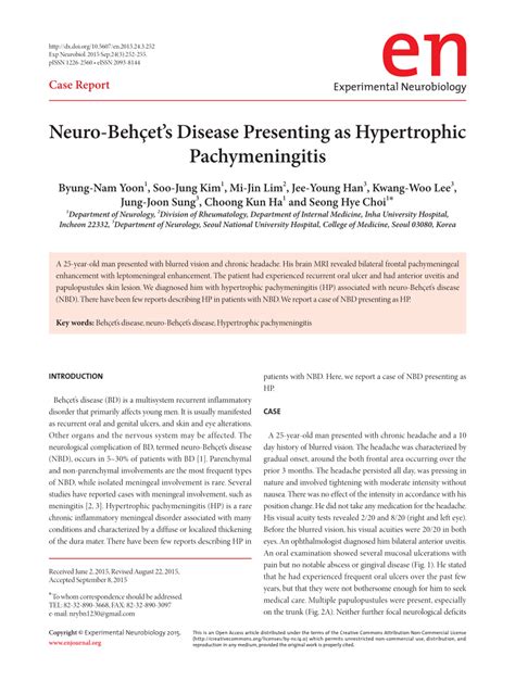 Pdf Neuro Behçets Disease Presenting As Hypertrophic Pachymeningitis