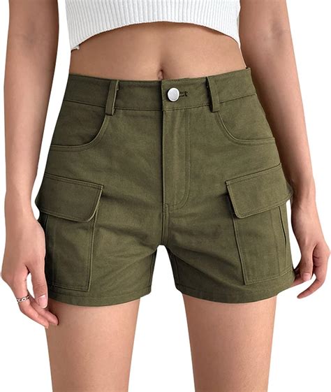 Womens Casual Cargo Shorts Solid Color High Waist Straight Leg Summer