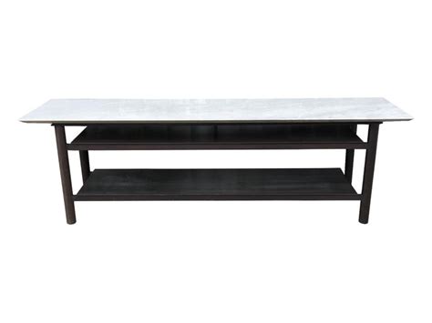It features a narrow, but long top with a small lower shelf. Custom Made Steel and Marble Low Sofa Table For Sale at ...