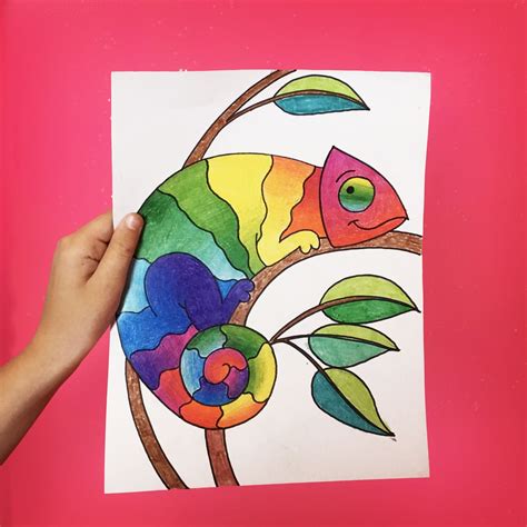 How To Draw A Rainbow Chameleon Art Drawings For Kids Chameleon Art