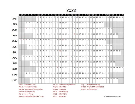 2022 Yearly Project Timeline Calendar Indonesia Free Printable Templates