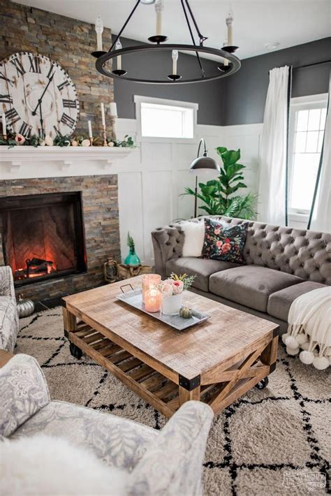A Cozy Rustic Glam Traditional Living Room In Black White Grey