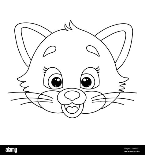 Sweet Cat Smiling Outline Design On White Background Cute Kitty Face Cartoon Vector