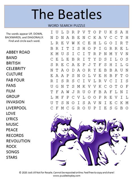 The Beatles Word Search Puzzle Puzzles To Play