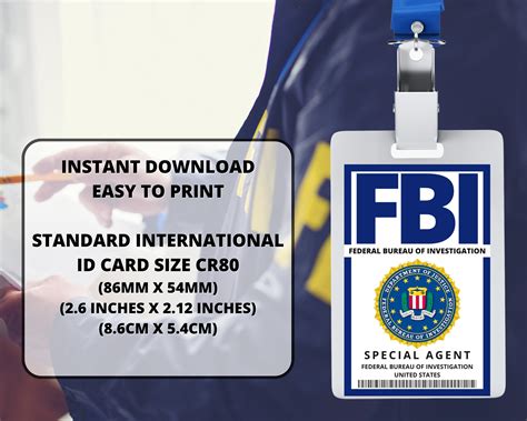 Printable Fbi Id Badge Cosplay Accessories Replica Id Card Etsy