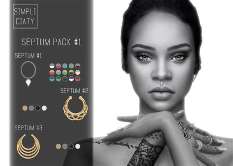 Simpliciaty Septum Pack 1 Sims 4 Piercings Sims Sims 4 Tattoos