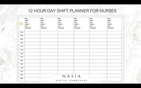 Nursing Day And Night 12 Hourly Shift Planner Etsy
