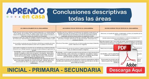 Ejemplos De Conclusiones Descriptivas De Todas Las áreas Y Niveles [descargar Aquí] ~ Educar Perú