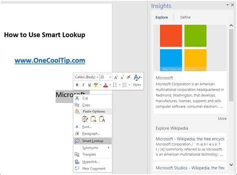 One Cool Tip Com New Smart Lookup In Microsoft Office 2016