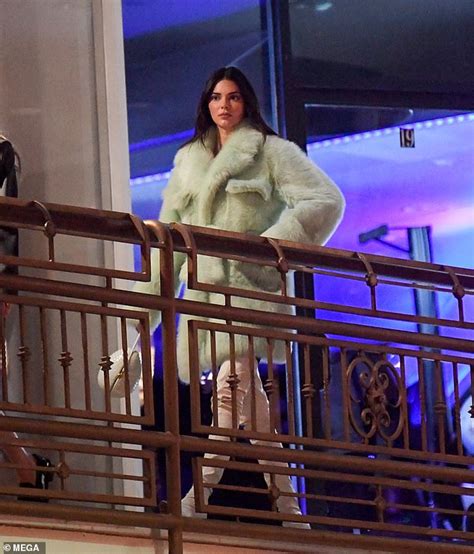 Kendall Jenner Looks Glam In A Fuzzy Mint Green Coat And White Go Go Boots For Dinner At Sushi