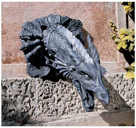 Dragon statue with the blue sky field. 24" Fierce Expressions Spiked Collared Wall Mounted Dragon ...