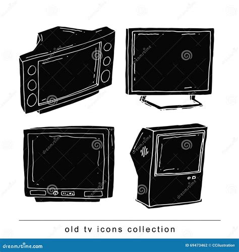 Set Televisions Vintage Vector Illustration Black Color Stock Vector