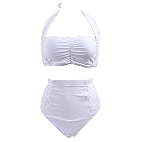 Buy Hde Women S Plus Size Retro Bikini Swimsuit Vintage High Waisted Pinup Swimwear White