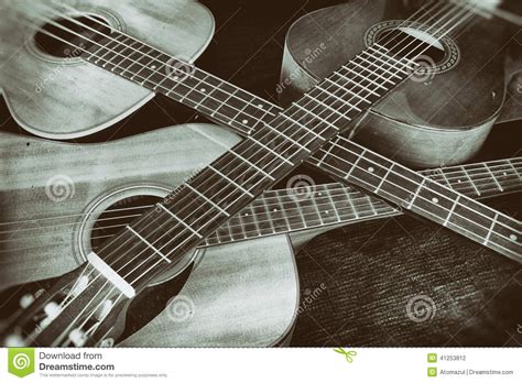 Vintage Acoustic Guitars Crossed Stock Photo Image Of Music Wooden